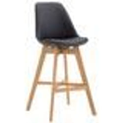 Tabouret de bar - Design Scandinave - Similicuir Noir - Hauteur 112 cm - Assise Rembourrée - Bois Massif