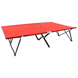 Lit de camp double de camping meuble d exterieur pliable 2 places rouge acier