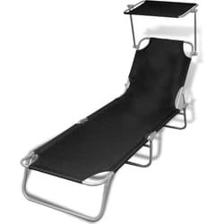 Transat chaise longue bain de soleil lit de jardin terrasse meuble d'extérieur pliable avec auvent acier et tissu noir