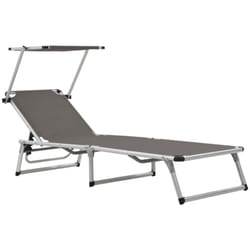 Helloshop26 - Transat chaise longue bain de soleil lit de jardin terrasse meuble d'extérieur pliable avec auvent aluminium et textilène gris