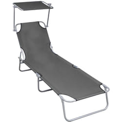 Transat chaise longue bain de soleil lit de jardin terrasse meuble d'extérieur pliable avec auvent gris aluminium
