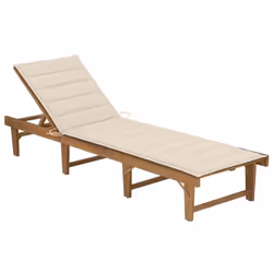Transat - Acacia - Chaise longue pliable - Coussin crème - Résistante aux intempéries - Jardin