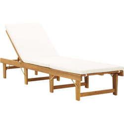 Transat chaise longue bain de soleil lit de jardin terrasse meuble d'extérieur pliante avec coussin bois d'acacia solide