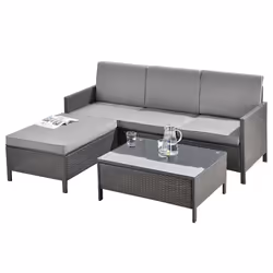 Salon de jardin design set de 3 meubles exterieurs ensemble de canape tabouret table basse sieges avec coussins 4 places