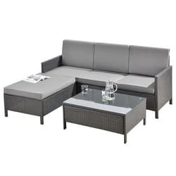 Salon de jardin design set de 3 meubles exterieurs ensemble de canape tabouret table basse sieges avec coussins 4 places