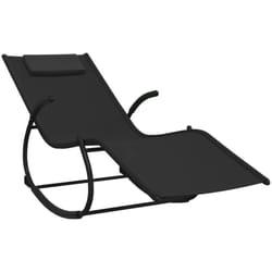 Transat chaise longue bain de soleil lit de jardin terrasse meuble d'extérieur à bascule noir acier et textilène