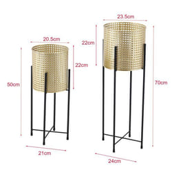 Set de 2 supports de plante ensemble cache pot pot de fleur bac a fleurs vase metal tailles differentes noir dore