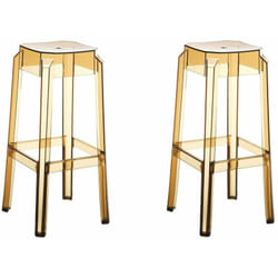 Lot de 2 tabourets de bar design moderne plastique transparent ambre 100001043