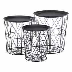 Set de 3 tables gigognes table basse de salon en metal plateau amovible 40x40x44 cm noir