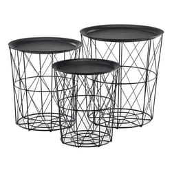 Set de 3 tables gigognes table basse de salon en metal plateau amovible 40x40x44 cm noir