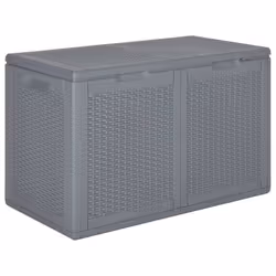 Coffre boîte meuble de jardin rangement PP rotin 180 litres gris