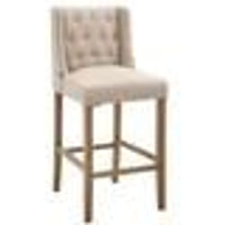 Tabouret de bar - Décoshop26 - 10_0000998 - Tissu crème - Dossier capitonné - Bois clair