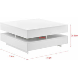 Table basse de salon avec 4 compartiments de rangement stockage 75 x 75 cm 15 mm blanc brillant 03 0006141