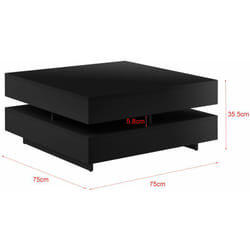 Table basse de salon élégante stylée avec 4 compartiments de rangement stockage 75 x 75 x 35,5 cm panneau de particules mélaminé de 15 mm noir