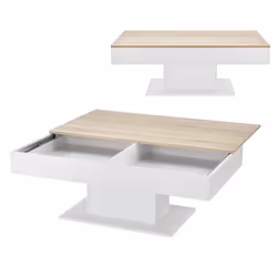 Table basse de salon avec 2 espaces de rangement 110 cm effet chene blanc