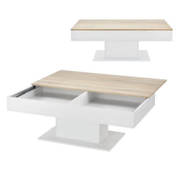 Table basse de salon avec 2 espaces de rangement 110 cm effet chene blanc