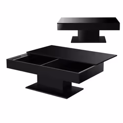 Table basse de salon style avec 2 espaces de rangement interieurs design panneau de particules 40 x 110 x 60 cm noir bri
