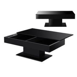 Table basse de salon style avec 2 espaces de rangement interieurs design panneau de particules 40 x 110 x 60 cm noir bri