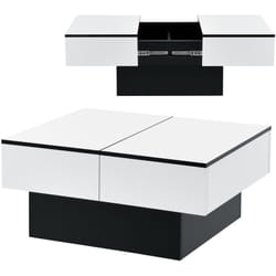 Table basse de salon rangement panneau de particules 80 cm noir blanc