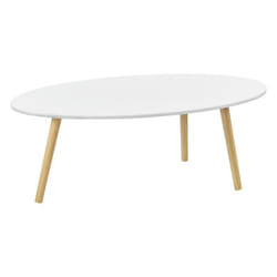 Table basse pour salon avec pieds bois MDF revetu PVC 110 cm blanc