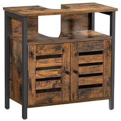 Meuble sous lavabo armoire salle de bain placard rangement 60 x 30 x 60 cm avec cadre acier portes persiennes planche re