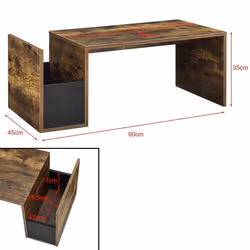 Table basse pour salon meuble style avec compartiment de stockage 90 cm brun noir