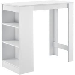Table de bar avec rangement bistro haut 3 étagères 110 cm blanc