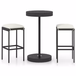 Ensemble de bar de jardin - Noir - 3 pièces - Résine tressée - Acier enduit - Confortable