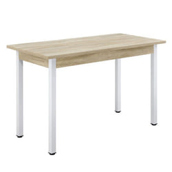 Table de salle a manger cuisine bureau MDF melamine acier 120 cm beige blanc