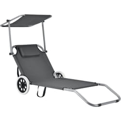 Transat avec brise-soleil et avec roulettes bain de soleil polyester et acier revêtu par poudre 146 x 52 x 15 cm gris