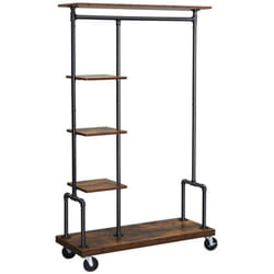 Helloshop26 - Portant à vêtements mobile vestiaire sur roulettes meuble d'entrée portant à vêtements à 5 niveaux structure métallique 174,5 cm marron