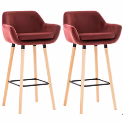 Tabourets de bar - Décoshop26 - Velours rouge - Lot de 2 - Accoudoirs intégrés - Style rétro moderne