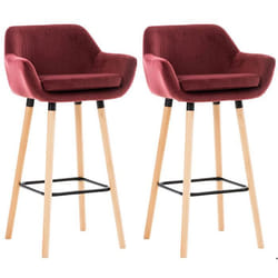 Tabourets de bar - Décoshop26 - Velours rouge - Lot de 2 - Accoudoirs intégrés - Style rétro moderne