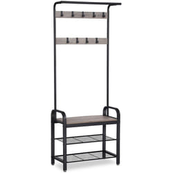 Portemanteau vestiaire meuble d'entrée avec crochets amovible banc et étagère à chaussures hauteur 183 cm cadre en métal style industriel couleur
