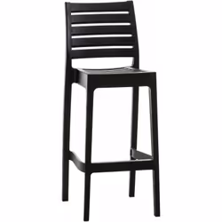 Tabouret de bar pour intérieur ou extérieur en plastique noir empilable avec repose-pieds Il s'intégra parfaitement à votre t ...