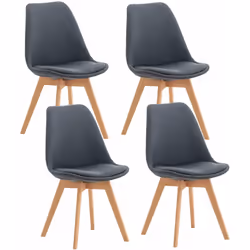 Lot de 4 chaises de salle à manger cuisine ou bureau en tissu gris foncé pieds en bois Siège généreusement rembourré Piètemen ...