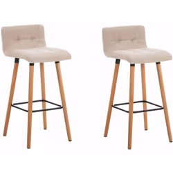 Lot de 2 tabourets de bar en tissu style glamour La combinaison de matériaux, le bois pour le piètement et le tissu pour le r ...