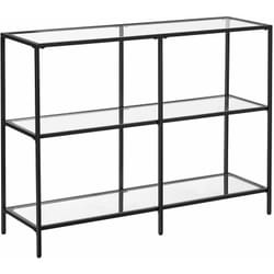 Table console meuble d'entrée étagère à 3 niveaux en verre trempé 100 x 30 x 73 cm cadre en métal style moderne pour entrée salon chambre noir