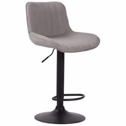 Tabouret de bar en tissu gris pied metal noir siège rembourre et matelasse