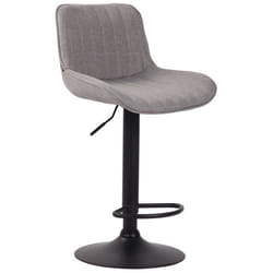 Tabouret de bar en tissu gris pied metal noir siège rembourre et matelasse