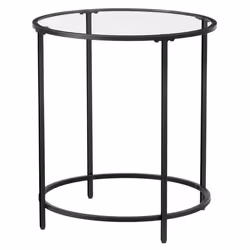 Table d’appoint ronde dessus en verre trempe cadre en metal bout de canape table console table de chevet pour salon balc