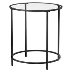 Table d’appoint ronde dessus en verre trempe cadre en metal bout de canape table console table de chevet pour salon balc