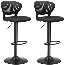 Tabourets de bar lot de 2 hauteur réglable assise rembourrée dossier en forme de couronne tissu respirant pivotant pour cuisine bar noir