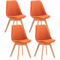 Lot de 4 chaises de salle à manger cuisine ou bureau en tissu orange pieds en bois Siège généreusement rembourré Piètement en ...