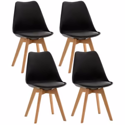 Lot de 4 chaises de salle à manger cuisine ou bureau en plastique et synthetique noir pieds en bois