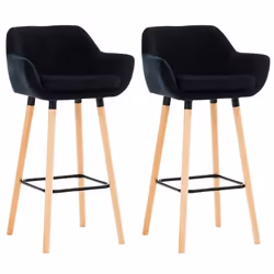 Tabourets de bar - Noname - Lot de 2 - Velours noir - Pieds en bois - Accoudoirs intégrés