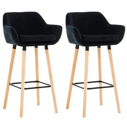 Tabourets de bar - Noname - Lot de 2 - Velours noir - Pieds en bois - Accoudoirs intégrés