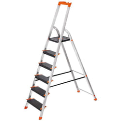 Chelle 6 marches en aluminium escabeau largeur de la marche 12 cm pliable plateau à outil pieds antidérapants capacité de charge 150 kg noir