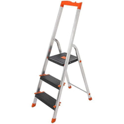 Helloshop26 - chelle à 3 marches escabeau pliable en aluminium marches de 12 cm de large avec rainures pieds antiglisses main courante porte-outils