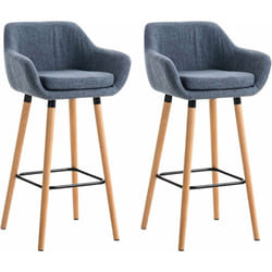 Lot de 2 tabourets de bar design et confortable en tissu bleu avec accoudoirs et repose-pieds 100000276